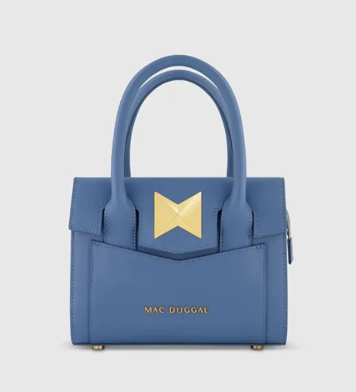 Blue Small Leather Tote Bag 